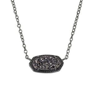Like New Kendra Scott Elisa Pendant Necklace-Gunmetal  chain  Black Drusy stone